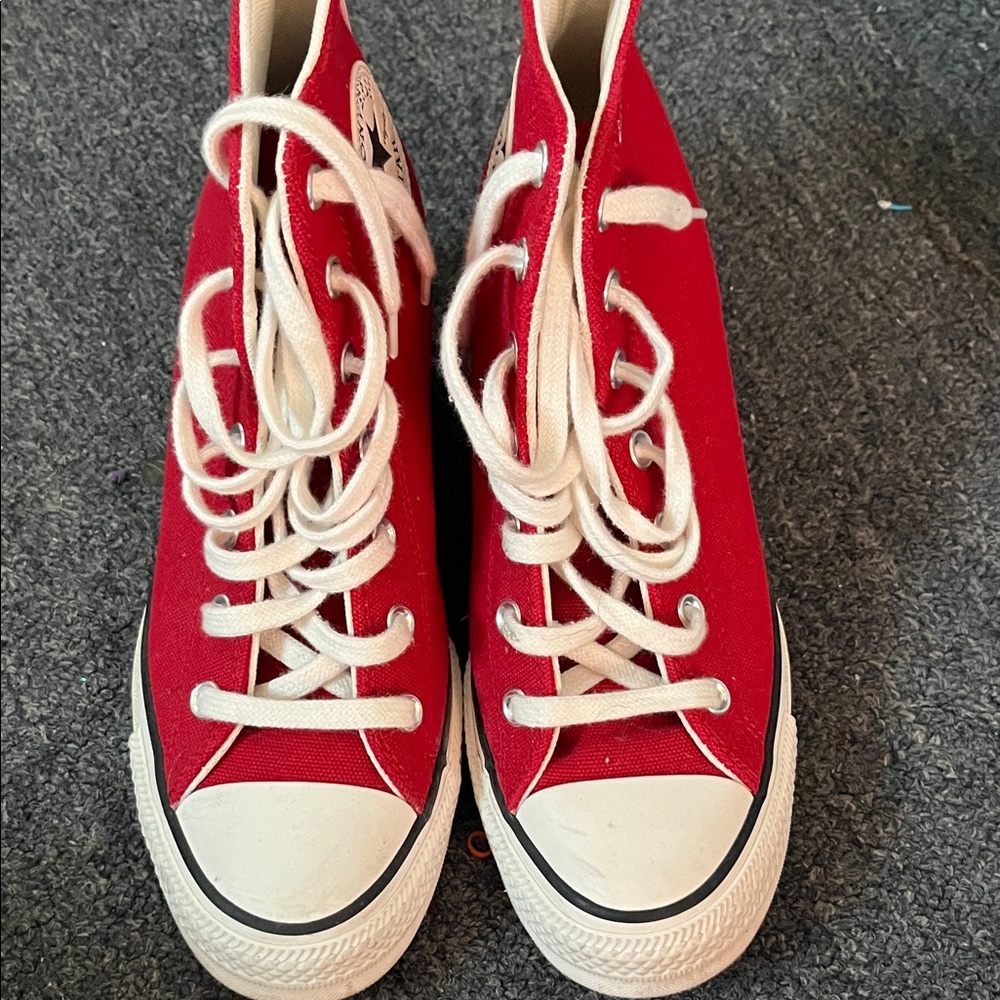SOLD 
Converse Red High-Top Canvas Sneakers with White All Star Patch